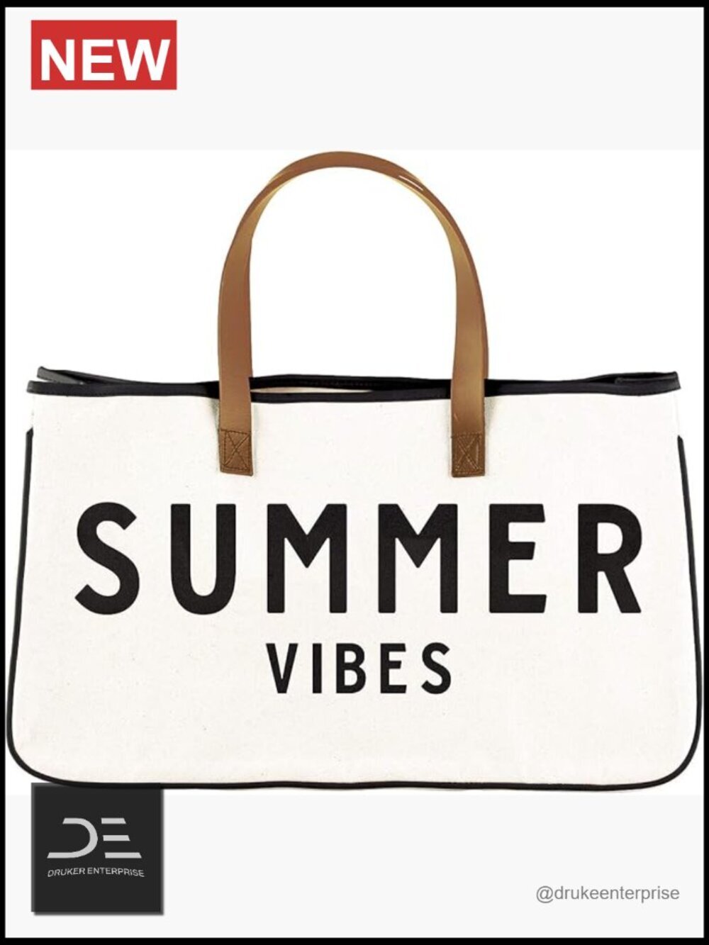 Cotton Canvas Tote with Leather Handles - Heavyweight